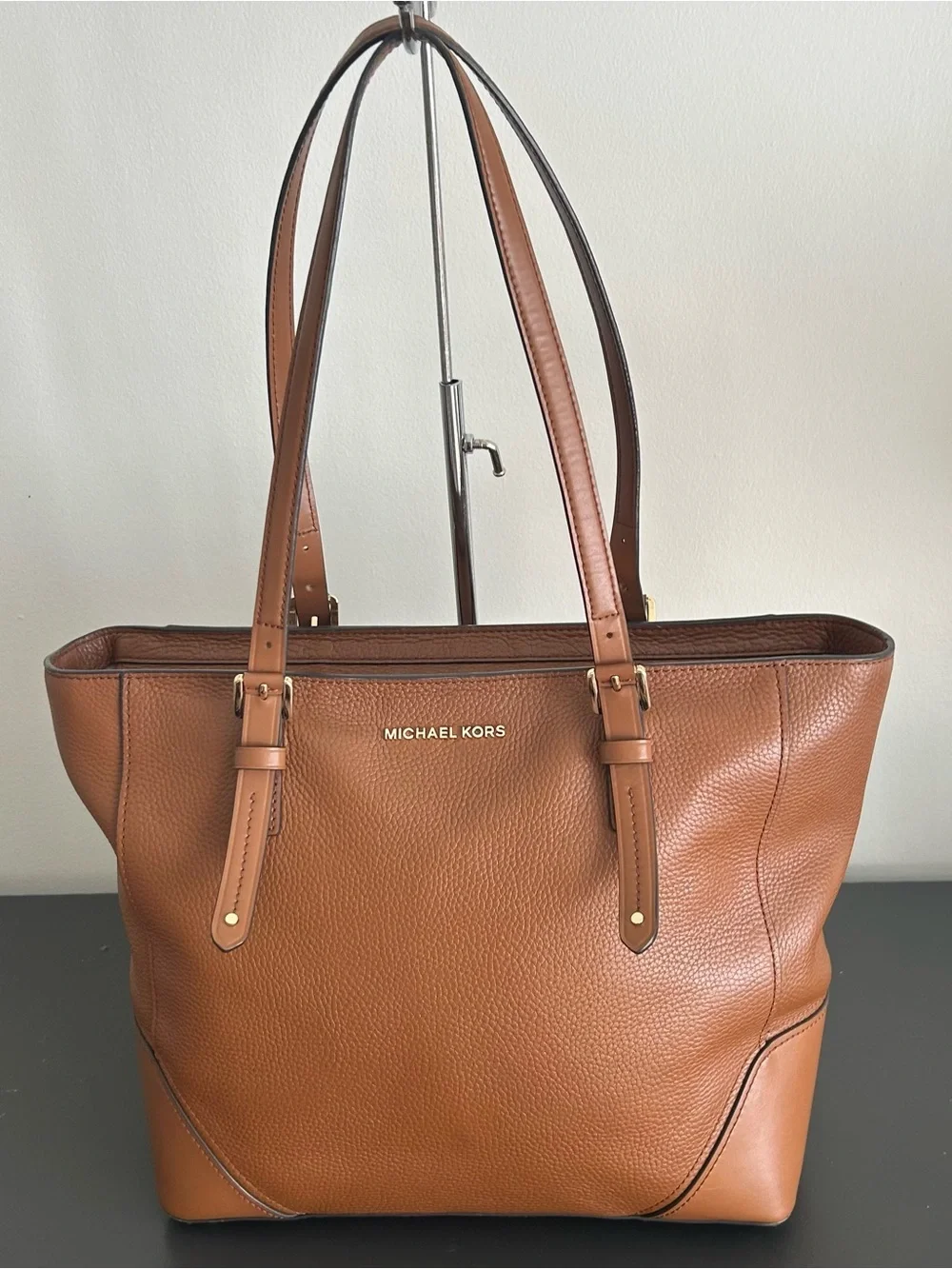 Michael Kors Brown Pebbled Leather Tote Bag Shoulder Purse Zip top